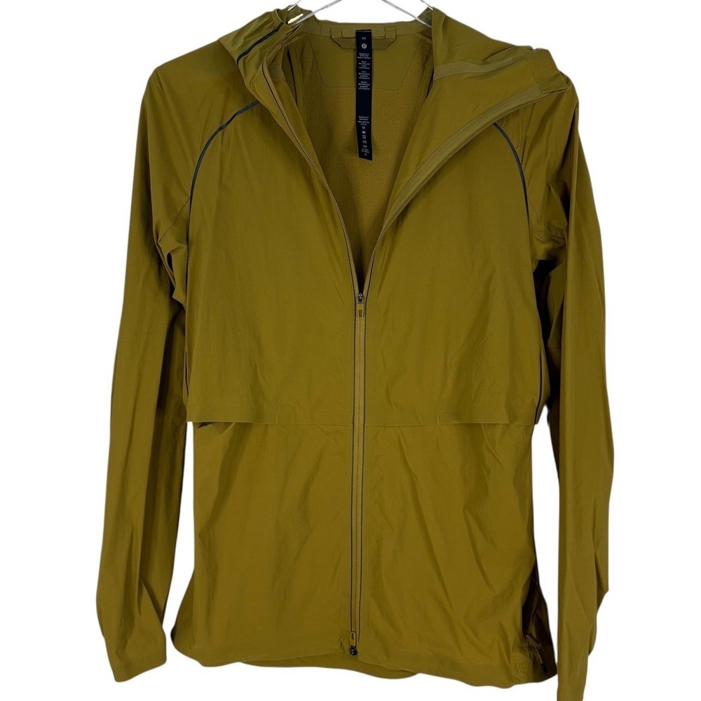 Lulu lemon Hooded Windbreaker Jacket XS Mustard Yellow Full Zip Reflective Trim